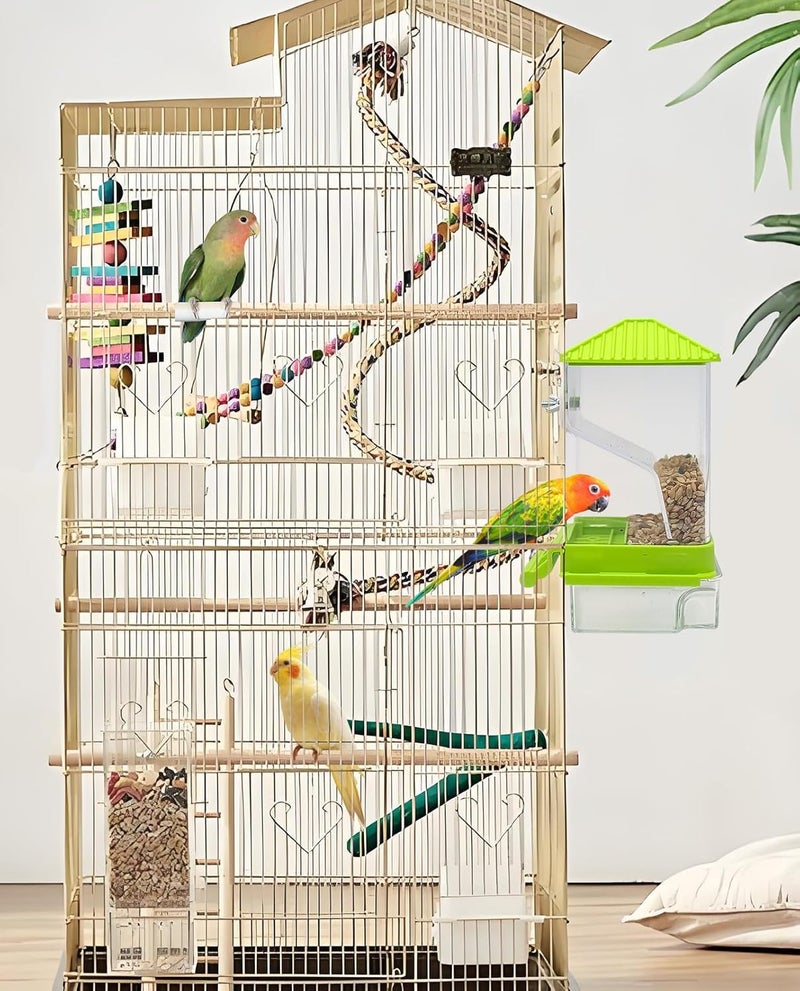 Hamiledyi Automatic Bird Feeder No Mess Bird Cage Feeder Seed Food Container with Perch Transparent Parrot Cage Accessories for Parakeets, Budgies, Cockatoos, Finches, Lovebirds, Canaries (Green) - Image 3